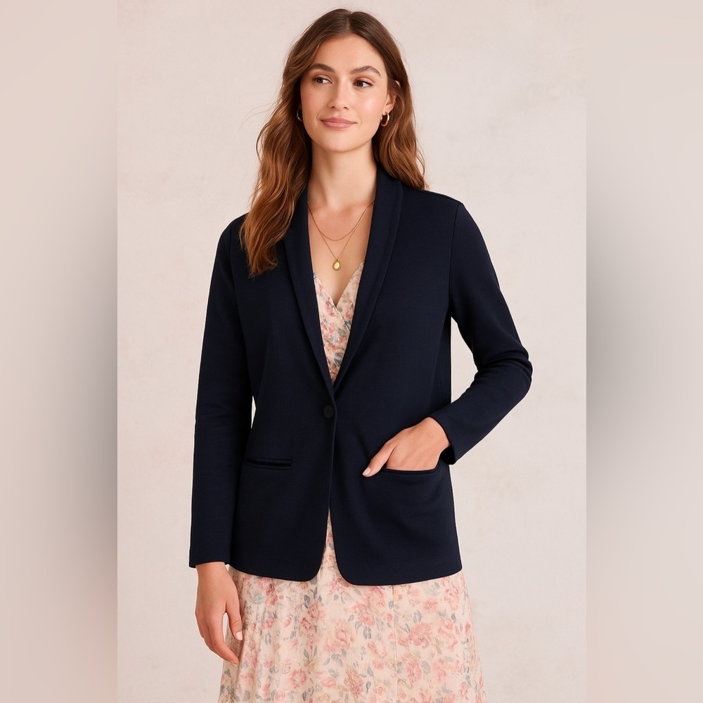 Banana Republic Women’s Navy Sweater Blazer Medium Open Front One Button